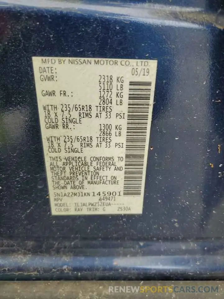 13 Photograph of a damaged car 5N1AZ2MJ1KN145901 NISSAN MURANO 2019