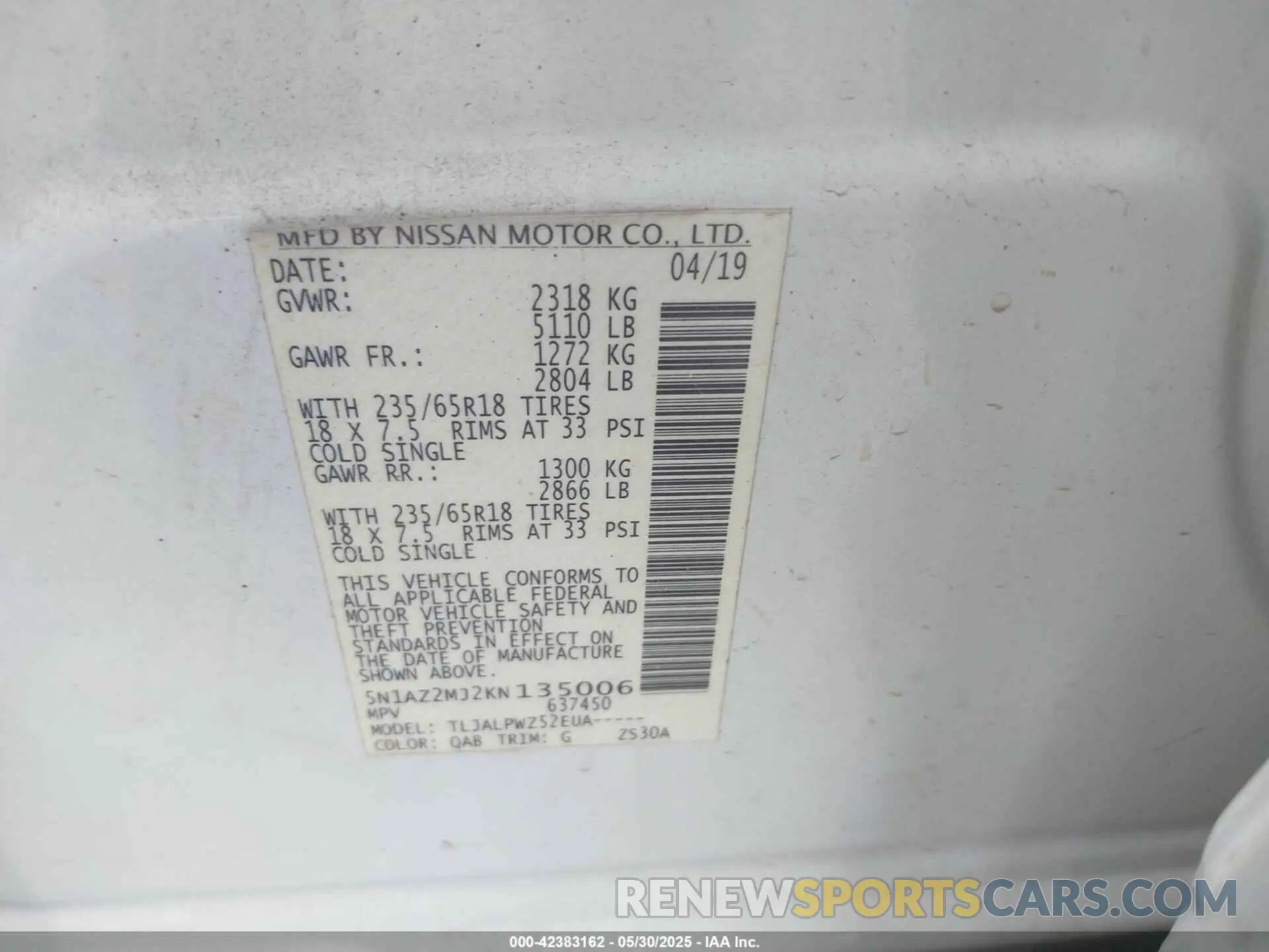 9 Photograph of a damaged car 5N1AZ2MJ2KN135006 NISSAN MURANO 2019