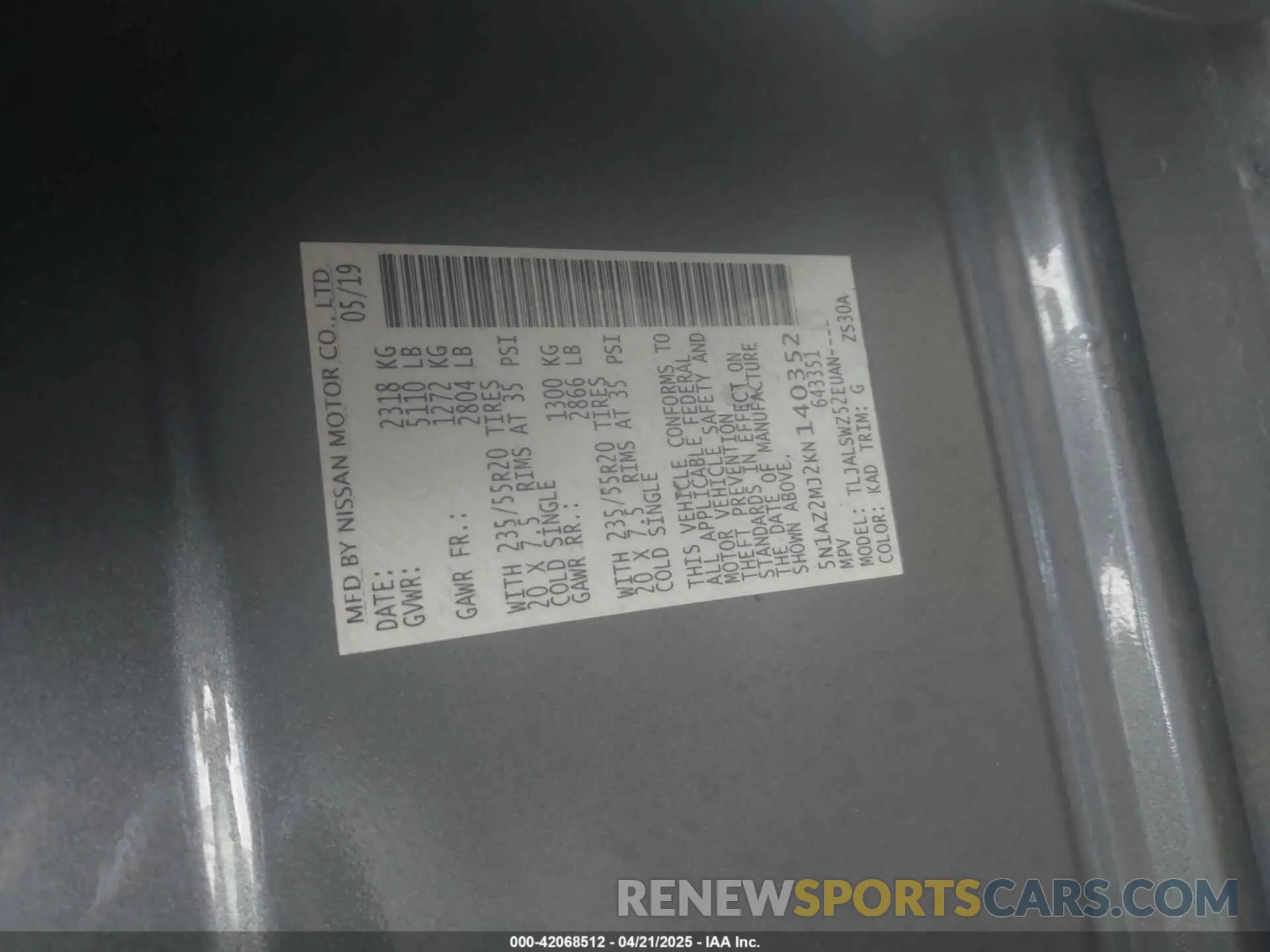 9 Photograph of a damaged car 5N1AZ2MJ2KN140352 NISSAN MURANO 2019