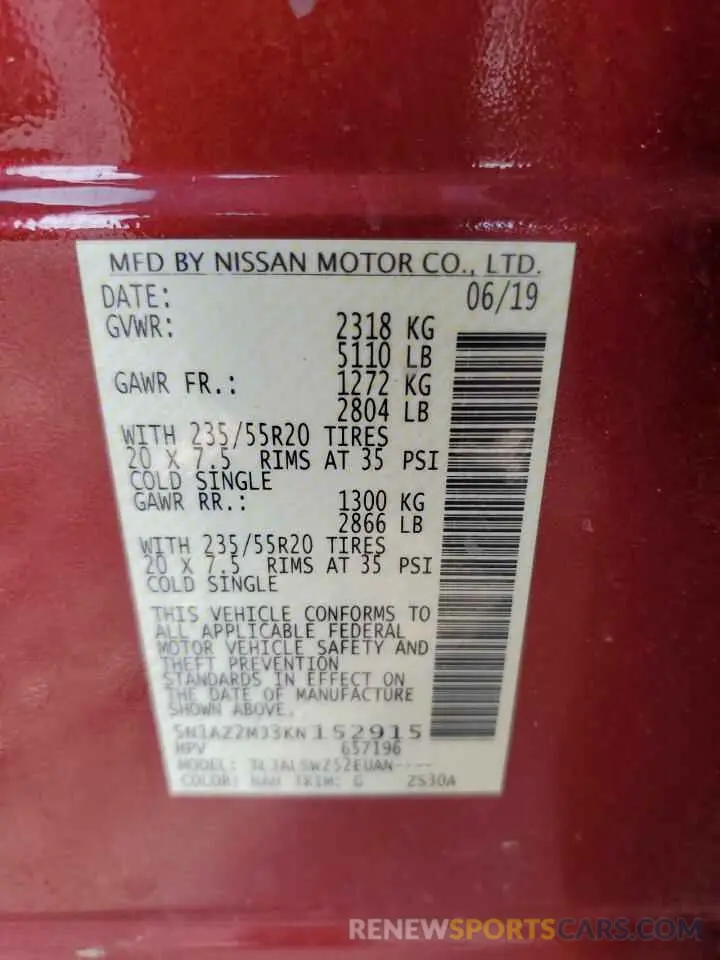 12 Photograph of a damaged car 5N1AZ2MJ3KN152915 NISSAN MURANO 2019