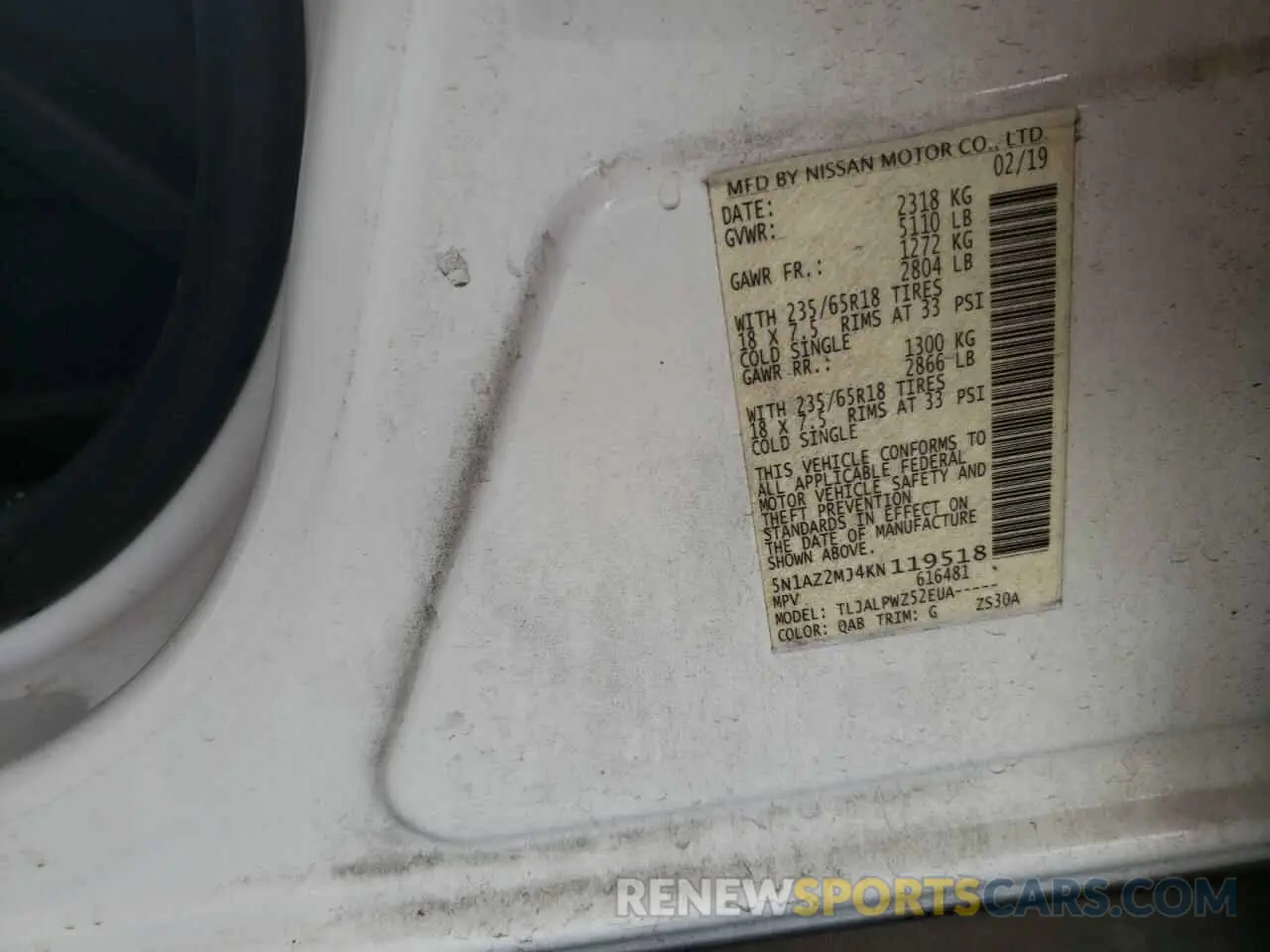 16 Photograph of a damaged car 5N1AZ2MJ4KN119518 NISSAN MURANO 2019