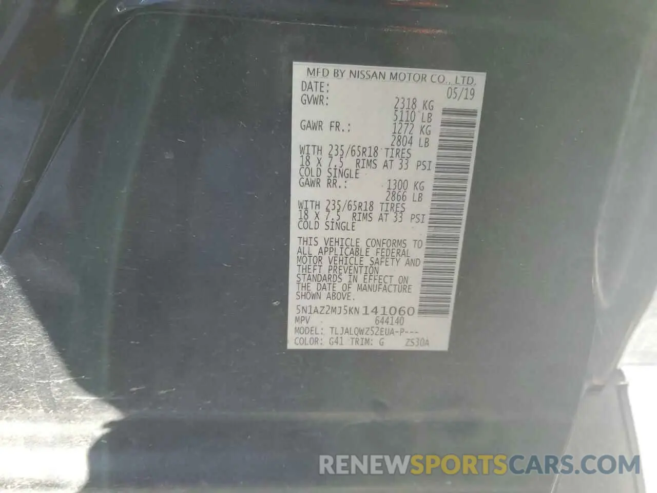 14 Photograph of a damaged car 5N1AZ2MJ5KN141060 NISSAN MURANO 2019