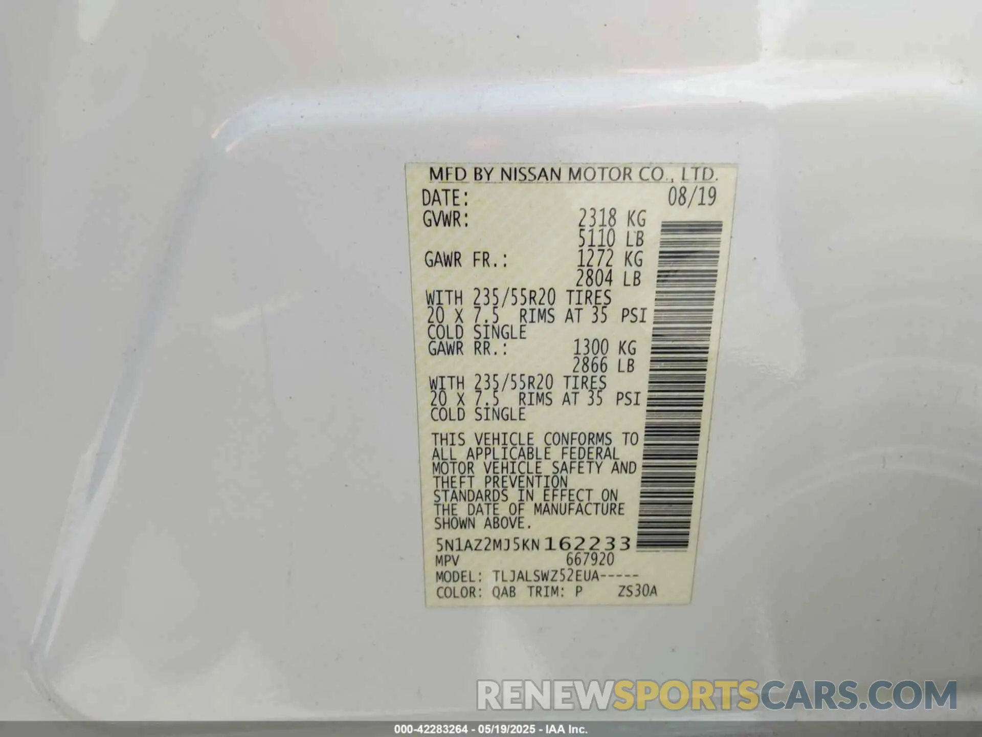 9 Photograph of a damaged car 5N1AZ2MJ5KN162233 NISSAN MURANO 2019