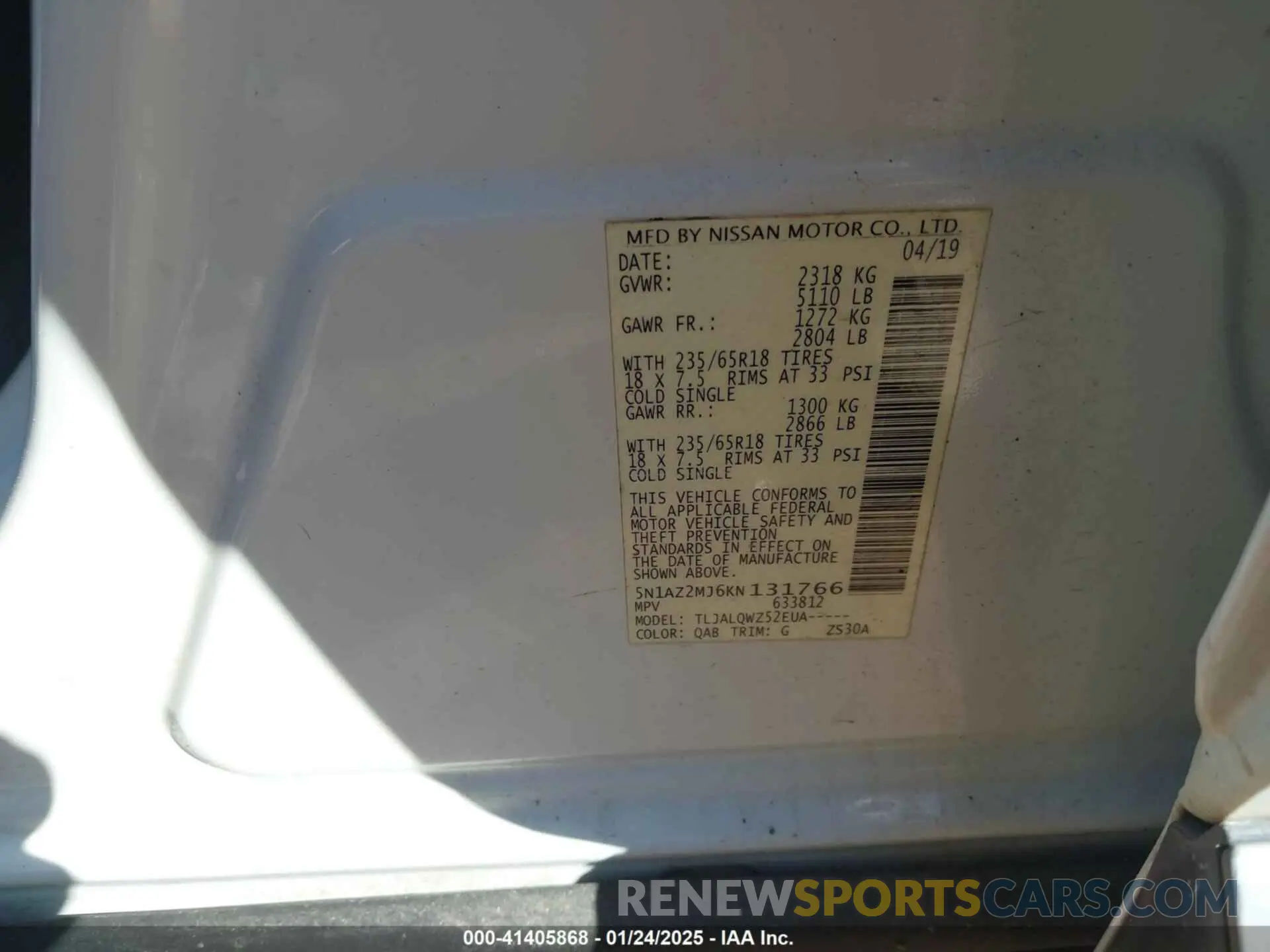 9 Photograph of a damaged car 5N1AZ2MJ6KN131766 NISSAN MURANO 2019