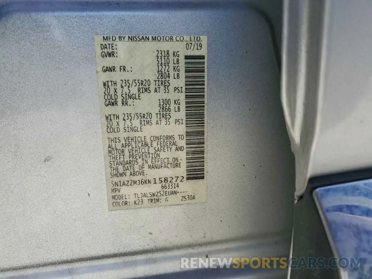 14 Photograph of a damaged car 5N1AZ2MJ6KN158272 NISSAN MURANO 2019
