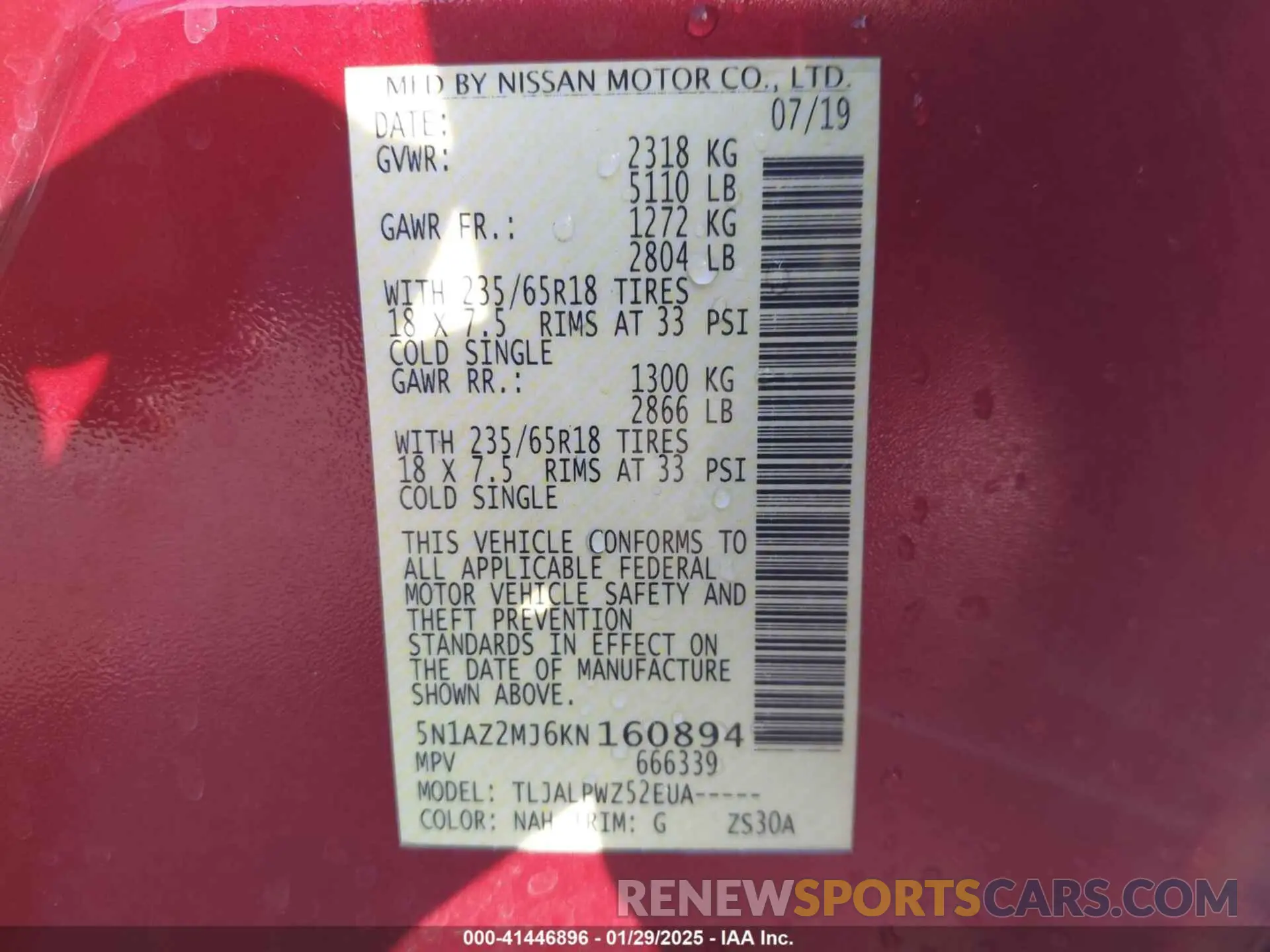 9 Photograph of a damaged car 5N1AZ2MJ6KN160894 NISSAN MURANO 2019