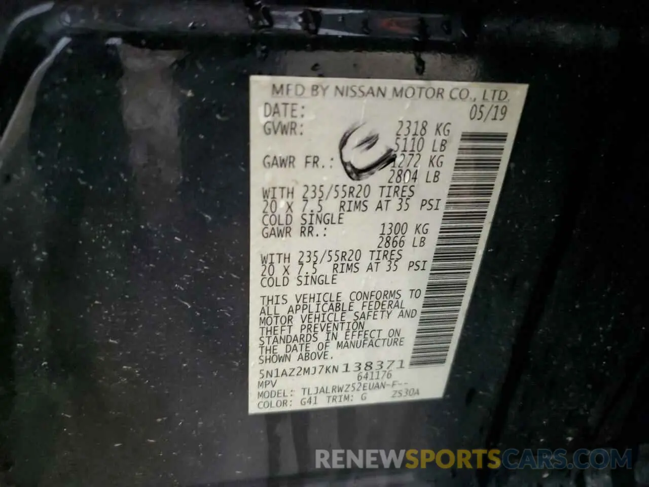 15 Photograph of a damaged car 5N1AZ2MJ7KN138371 NISSAN MURANO 2019