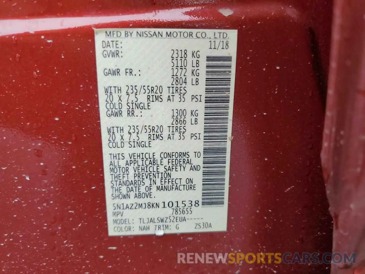 13 Photograph of a damaged car 5N1AZ2MJ8KN101538 NISSAN MURANO 2019