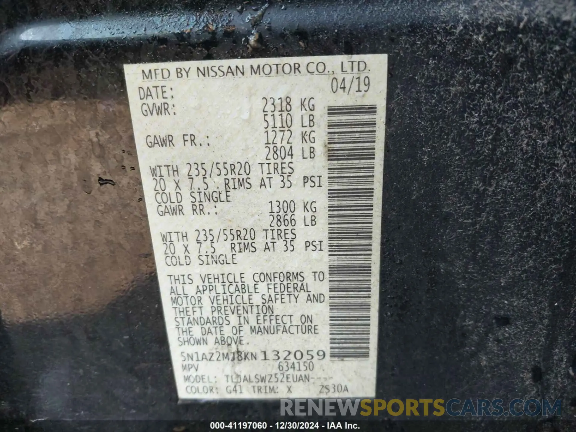 9 Photograph of a damaged car 5N1AZ2MJ8KN132059 NISSAN MURANO 2019