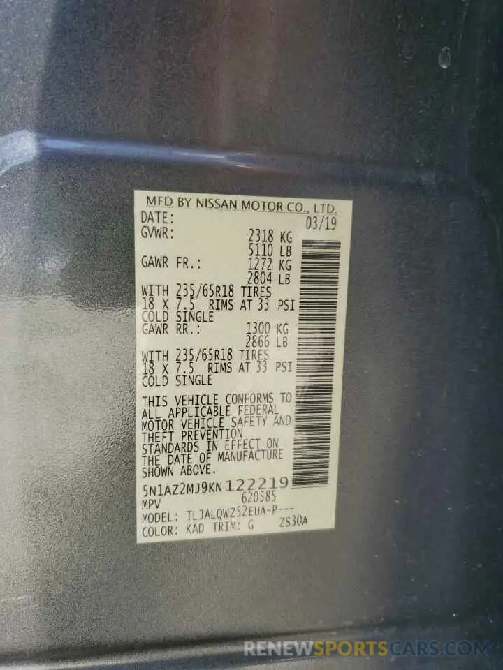 13 Photograph of a damaged car 5N1AZ2MJ9KN122219 NISSAN MURANO 2019