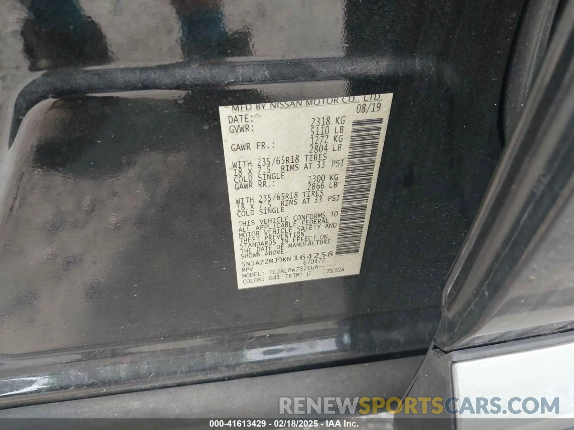 9 Photograph of a damaged car 5N1AZ2MJ9KN164258 NISSAN MURANO 2019