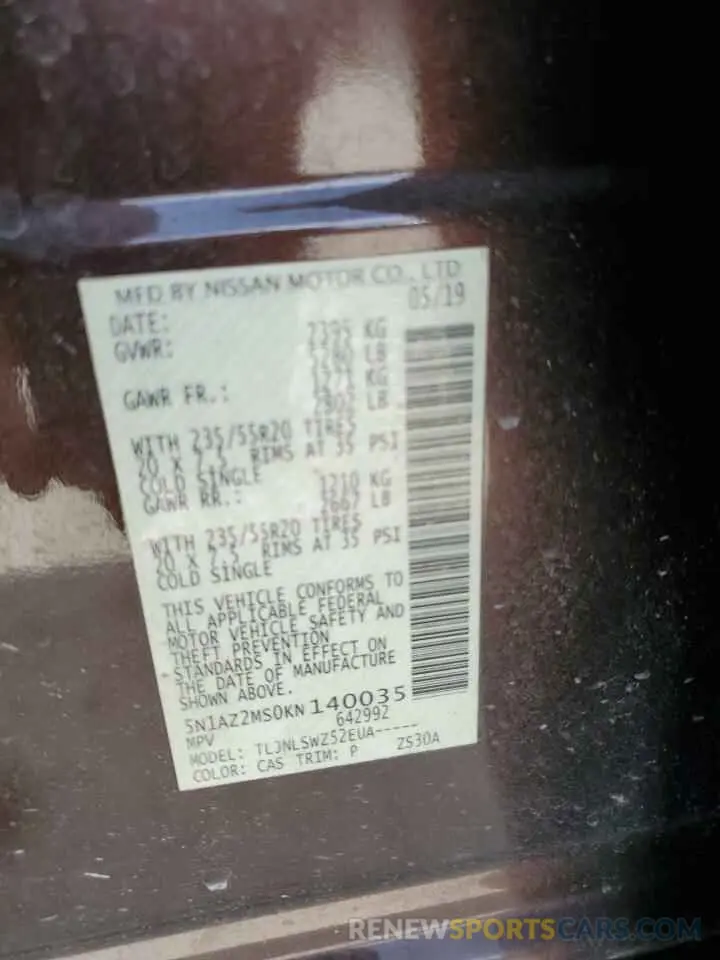 13 Photograph of a damaged car 5N1AZ2MS0KN140035 NISSAN MURANO 2019