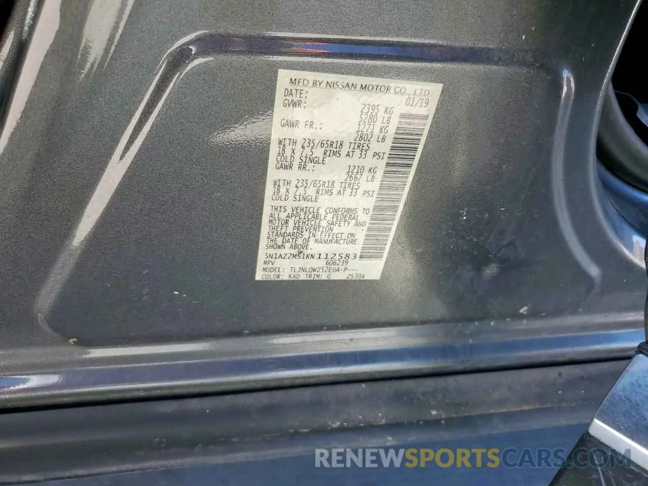 13 Photograph of a damaged car 5N1AZ2MS1KN112583 NISSAN MURANO 2019