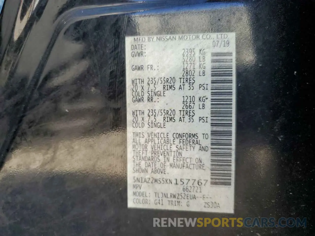 16 Photograph of a damaged car 5N1AZ2MS5KN157767 NISSAN MURANO 2019