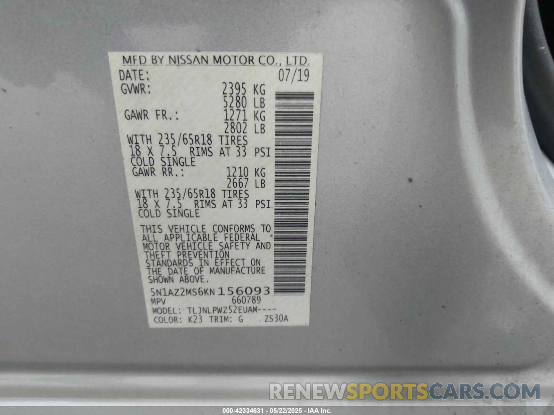 9 Photograph of a damaged car 5N1AZ2MS6KN156093 NISSAN MURANO 2019