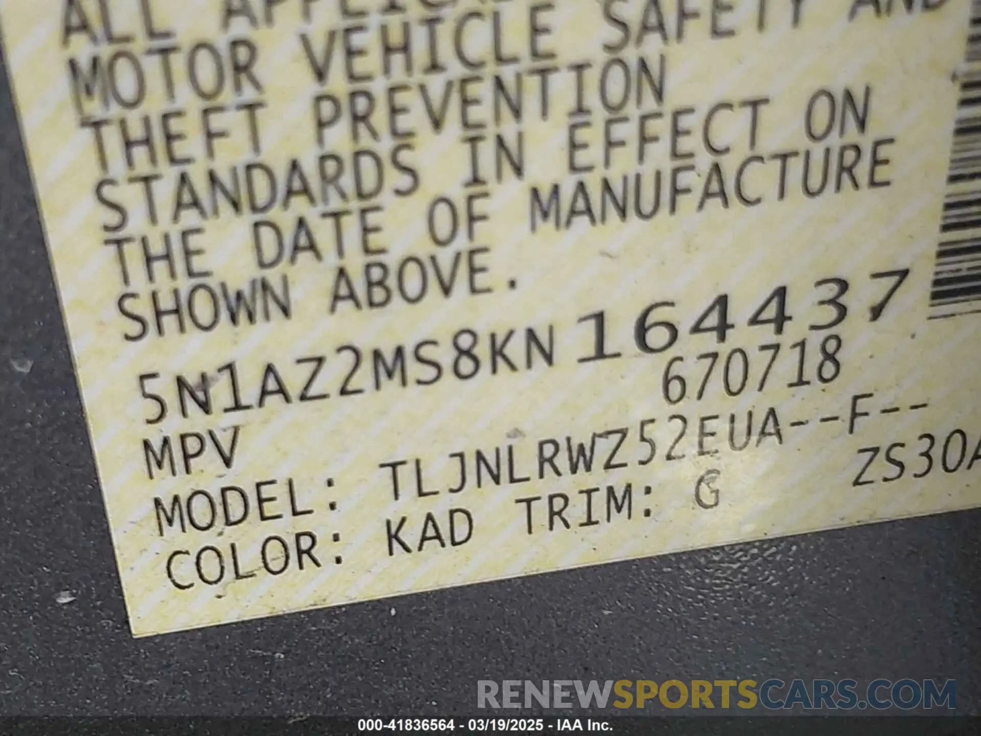 9 Photograph of a damaged car 5N1AZ2MS8KN164437 NISSAN MURANO 2019
