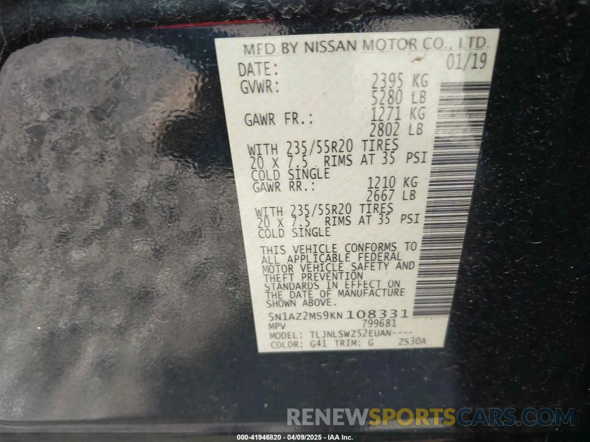 9 Photograph of a damaged car 5N1AZ2MS9KN108331 NISSAN MURANO 2019
