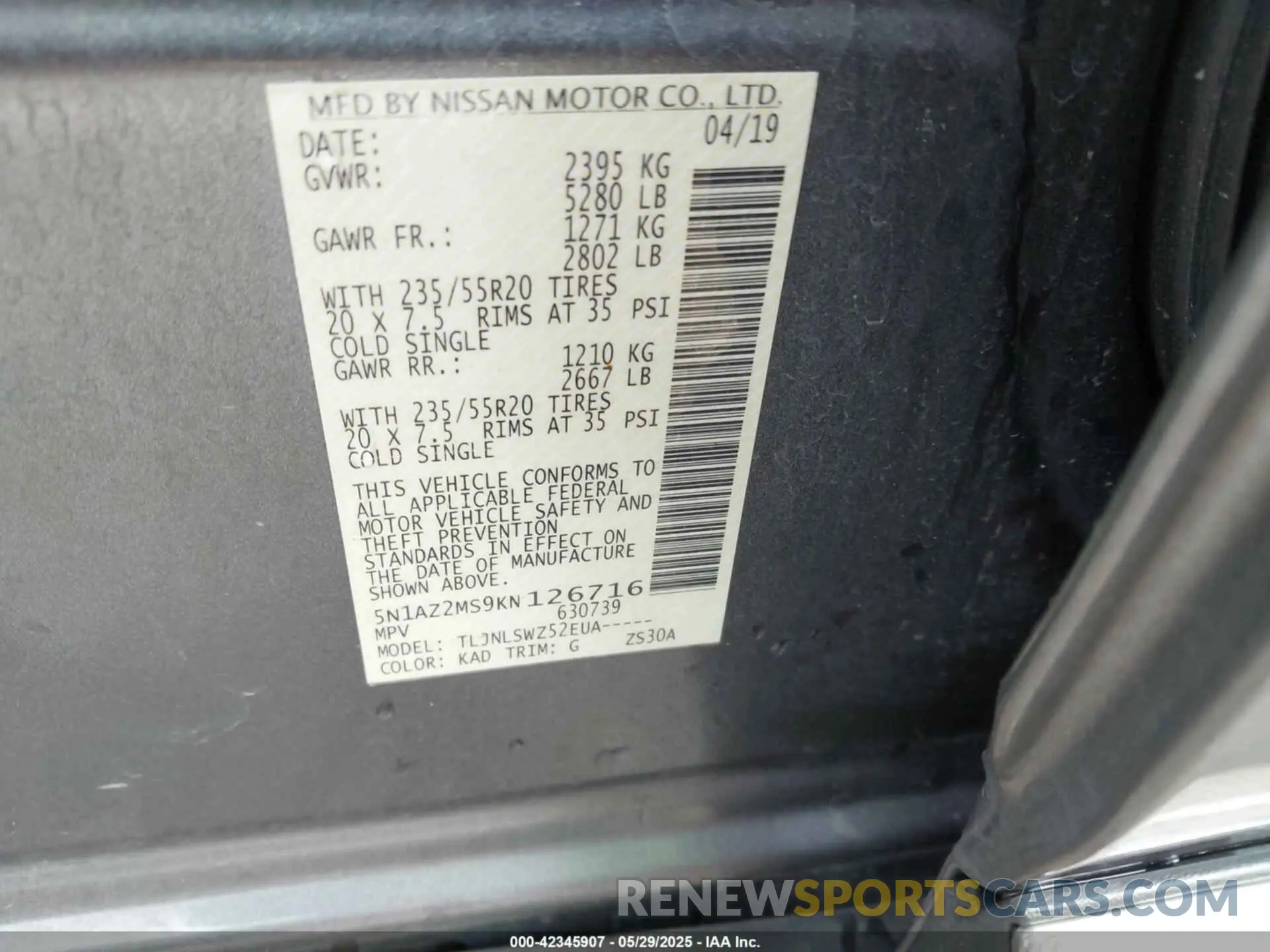 9 Photograph of a damaged car 5N1AZ2MS9KN126716 NISSAN MURANO 2019
