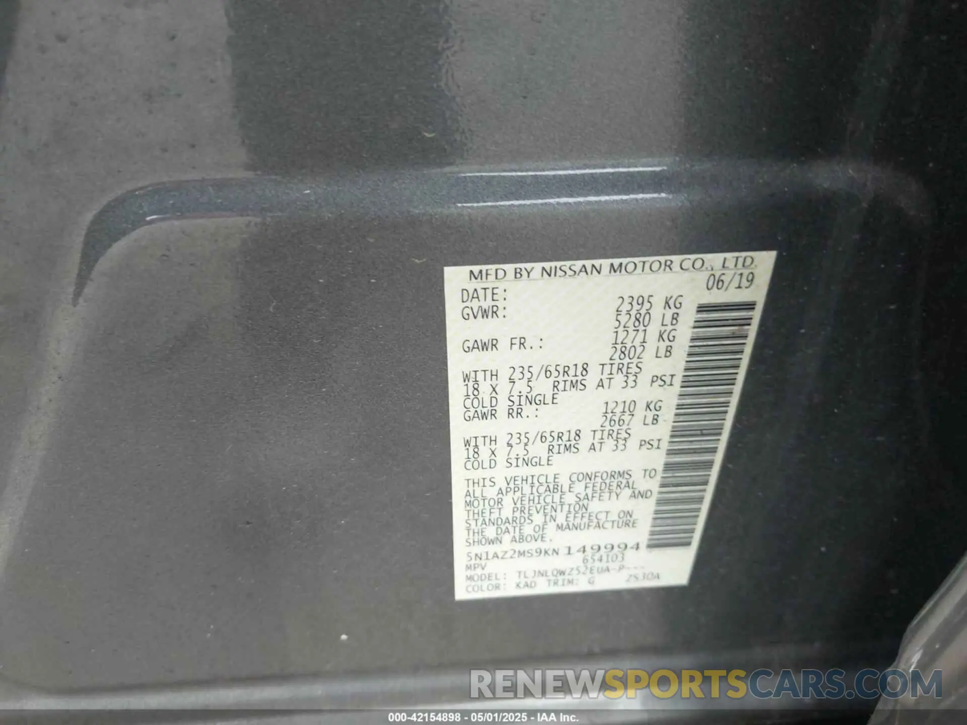 9 Photograph of a damaged car 5N1AZ2MS9KN149994 NISSAN MURANO 2019