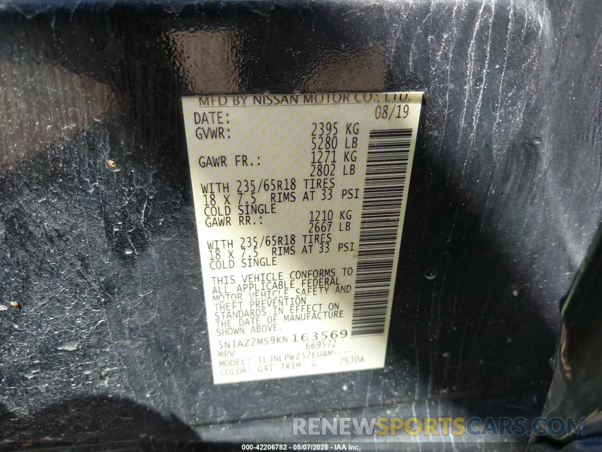 9 Photograph of a damaged car 5N1AZ2MS9KN163569 NISSAN MURANO 2019