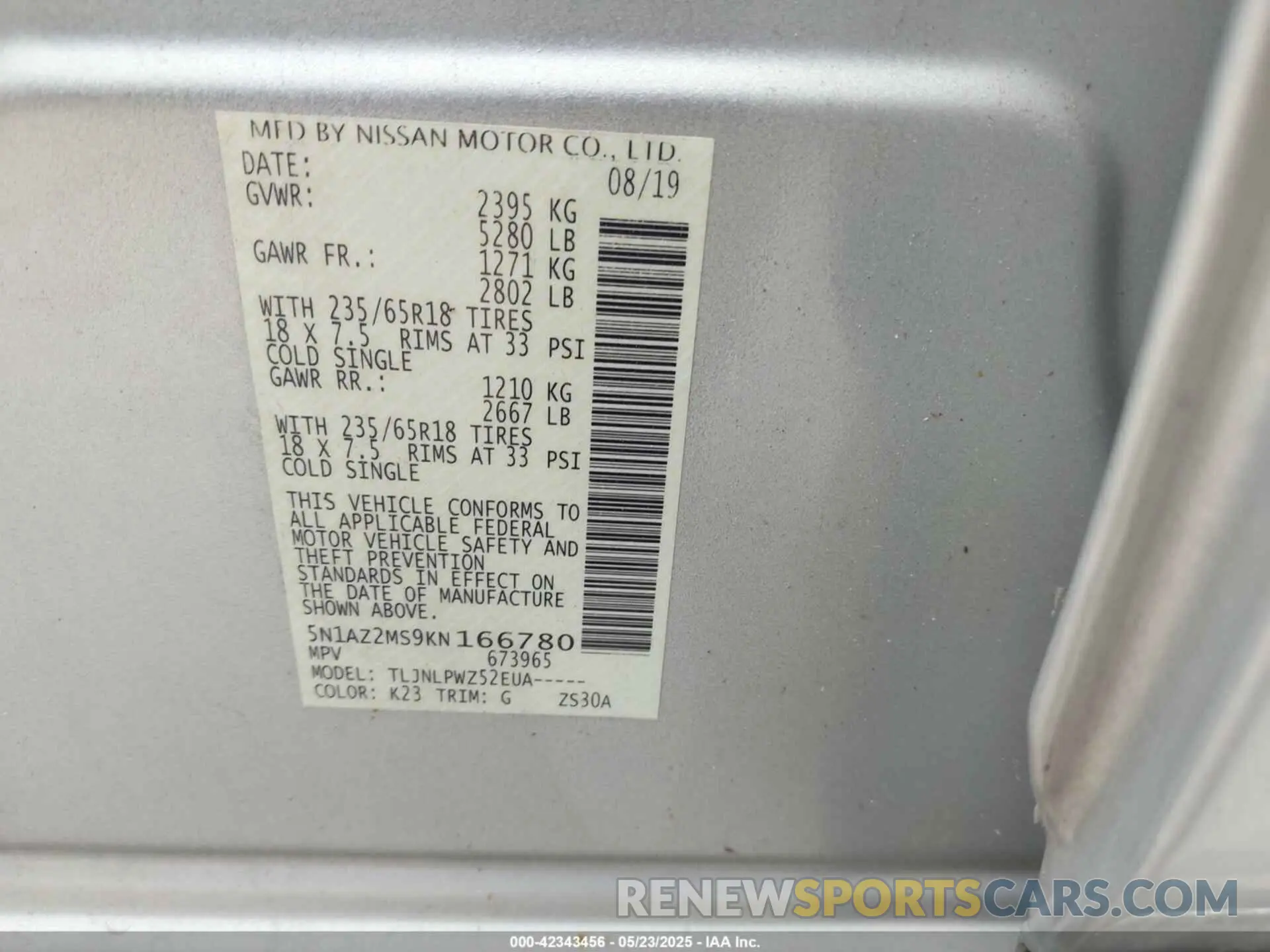 9 Photograph of a damaged car 5N1AZ2MS9KN166780 NISSAN MURANO 2019