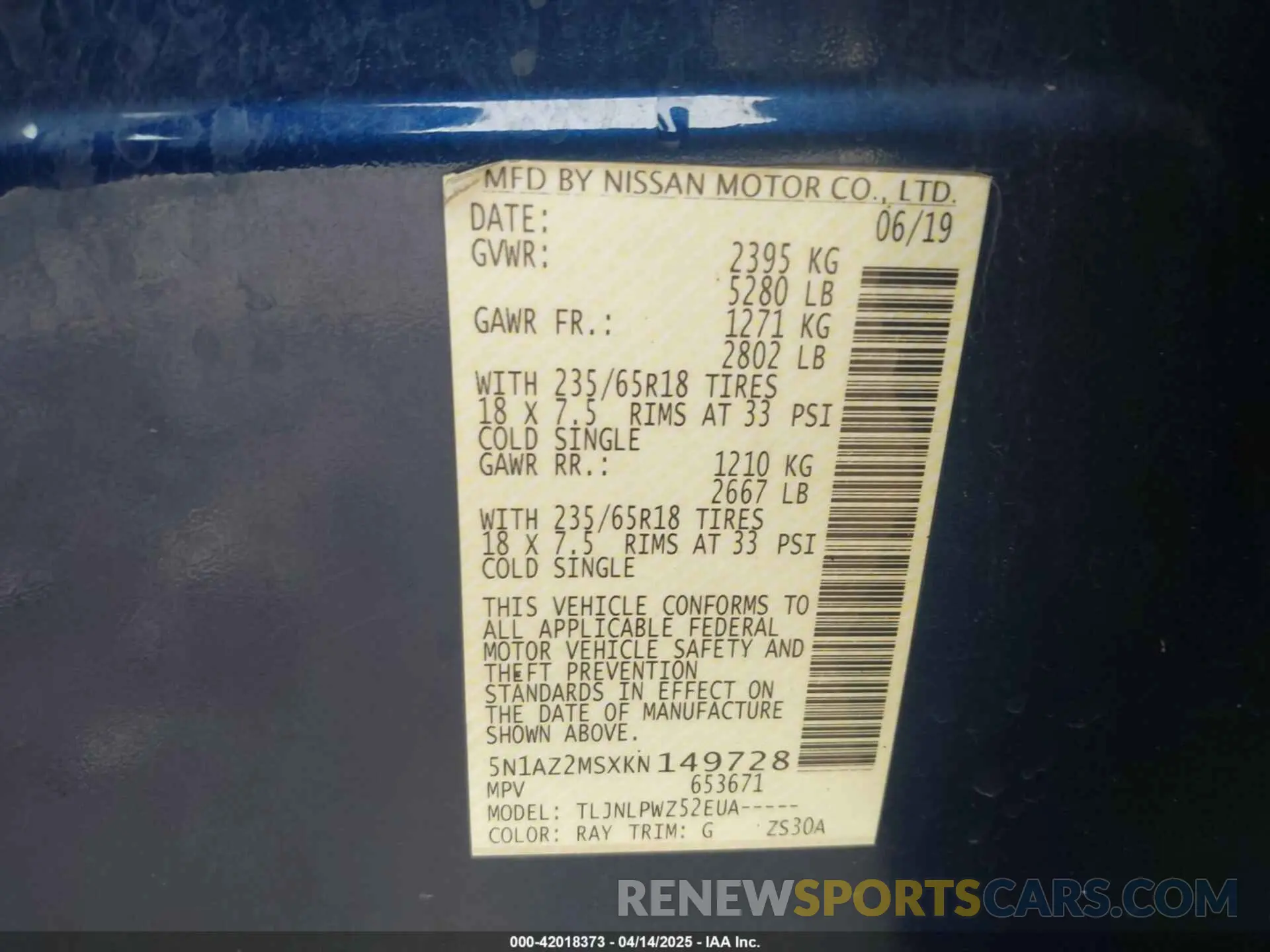 9 Photograph of a damaged car 5N1AZ2MSXKN149728 NISSAN MURANO 2019