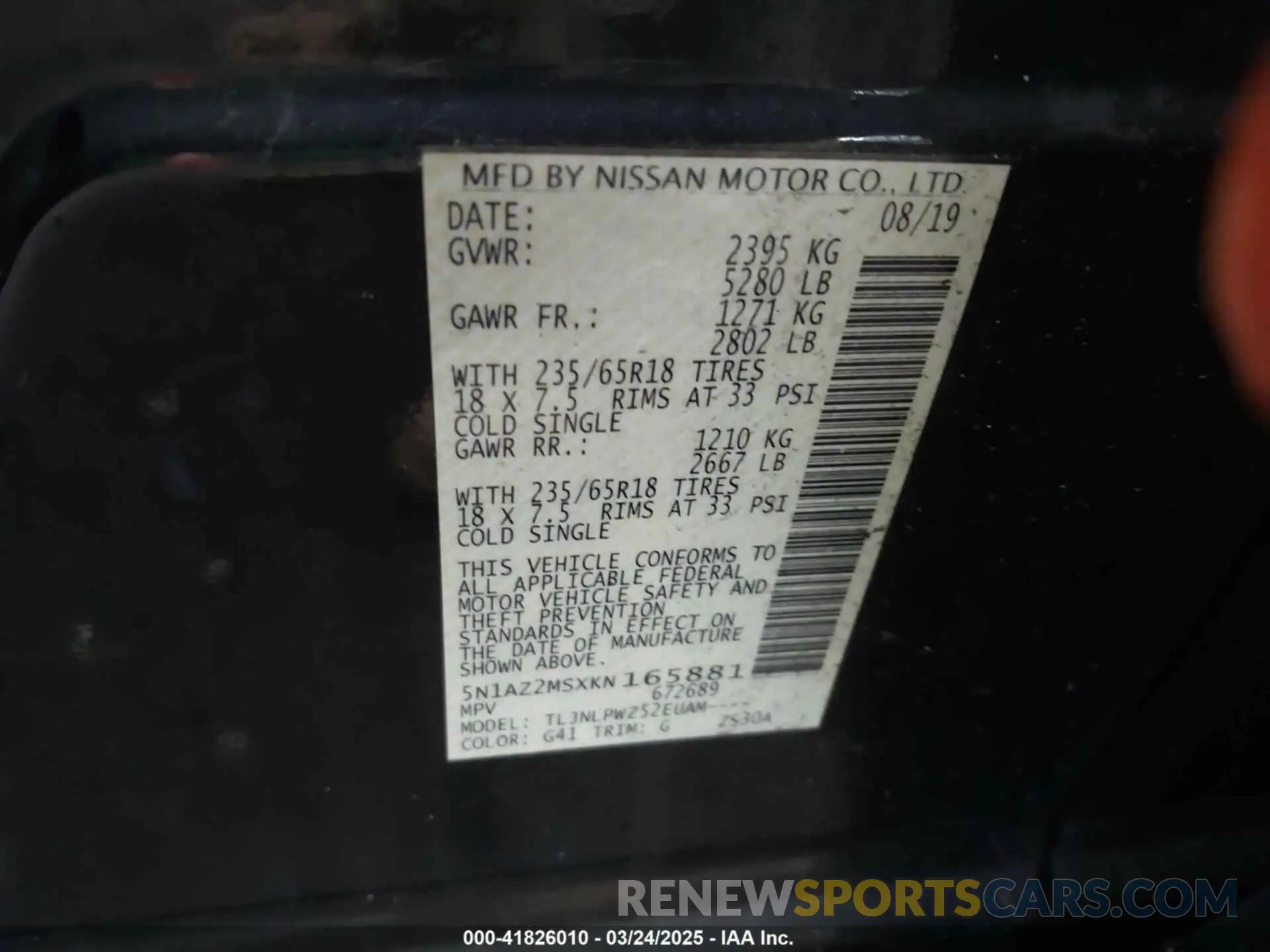 9 Photograph of a damaged car 5N1AZ2MSXKN165881 NISSAN MURANO 2019