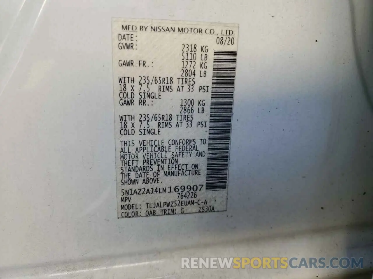 16 Photograph of a damaged car 5N1AZ2AJ4LN169907 NISSAN MURANO 2020