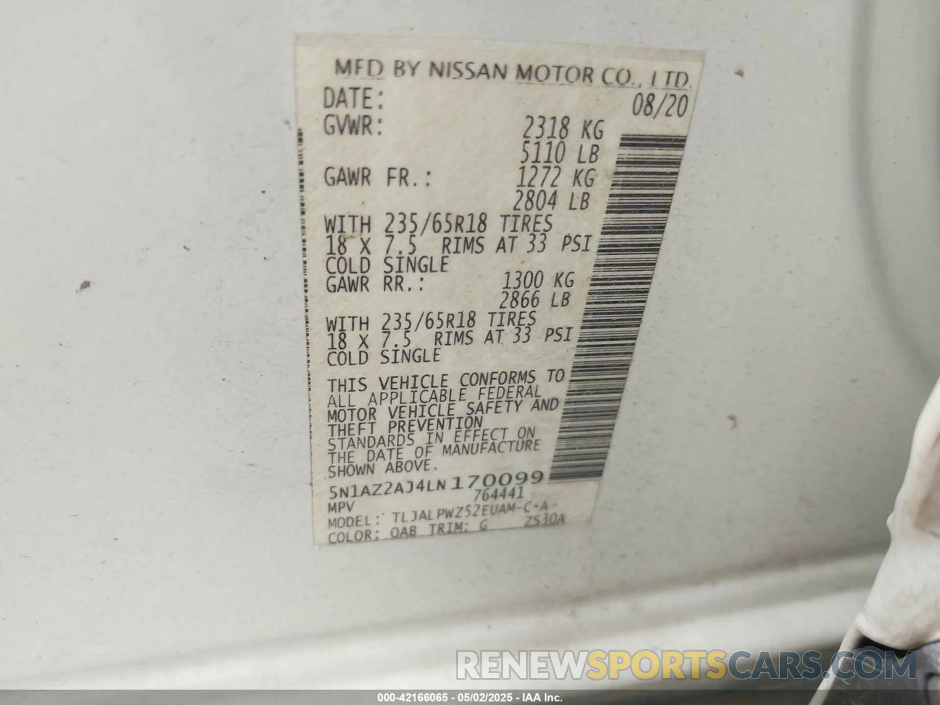 9 Photograph of a damaged car 5N1AZ2AJ4LN170099 NISSAN MURANO 2020
