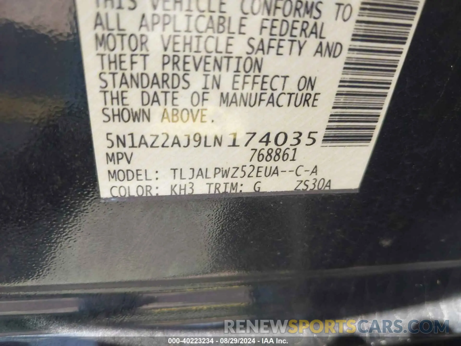 9 Photograph of a damaged car 5N1AZ2AJ9LN174035 NISSAN MURANO 2020