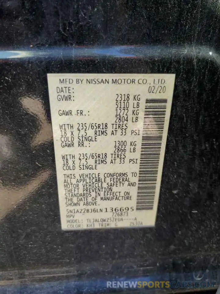 13 Photograph of a damaged car 5N1AZ2BJ6LN136695 NISSAN MURANO 2020