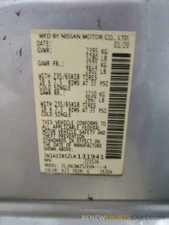 13 Photograph of a damaged car 5N1AZ2BS2LN131941 NISSAN MURANO 2020