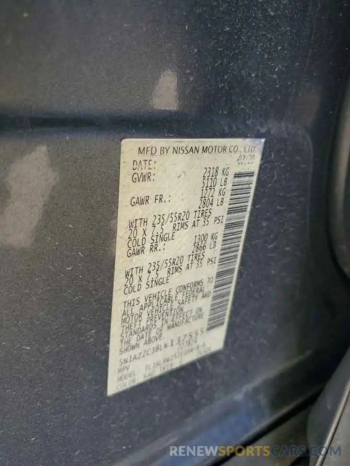 12 Photograph of a damaged car 5N1AZ2CJ8LN137555 NISSAN MURANO 2020