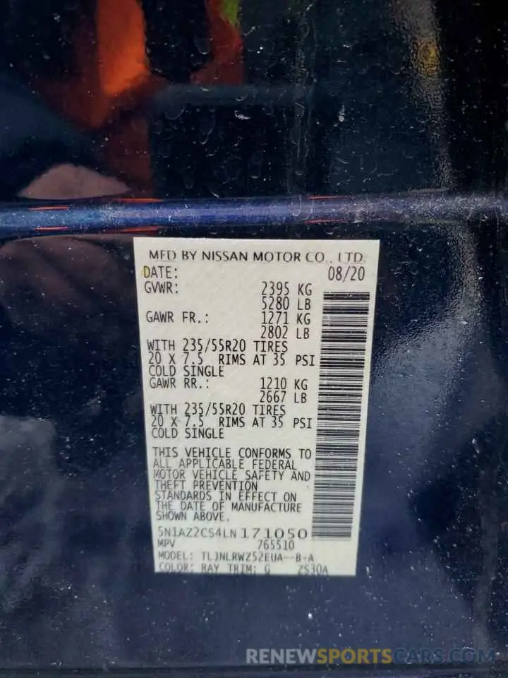 13 Photograph of a damaged car 5N1AZ2CS4LN171050 NISSAN MURANO 2020