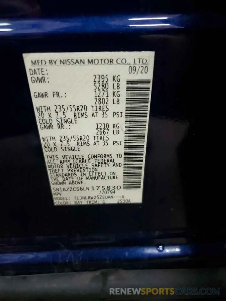 13 Photograph of a damaged car 5N1AZ2CS6LN175830 NISSAN MURANO 2020