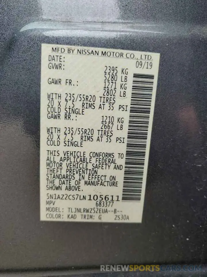 14 Photograph of a damaged car 5N1AZ2CS7LN105611 NISSAN MURANO 2020