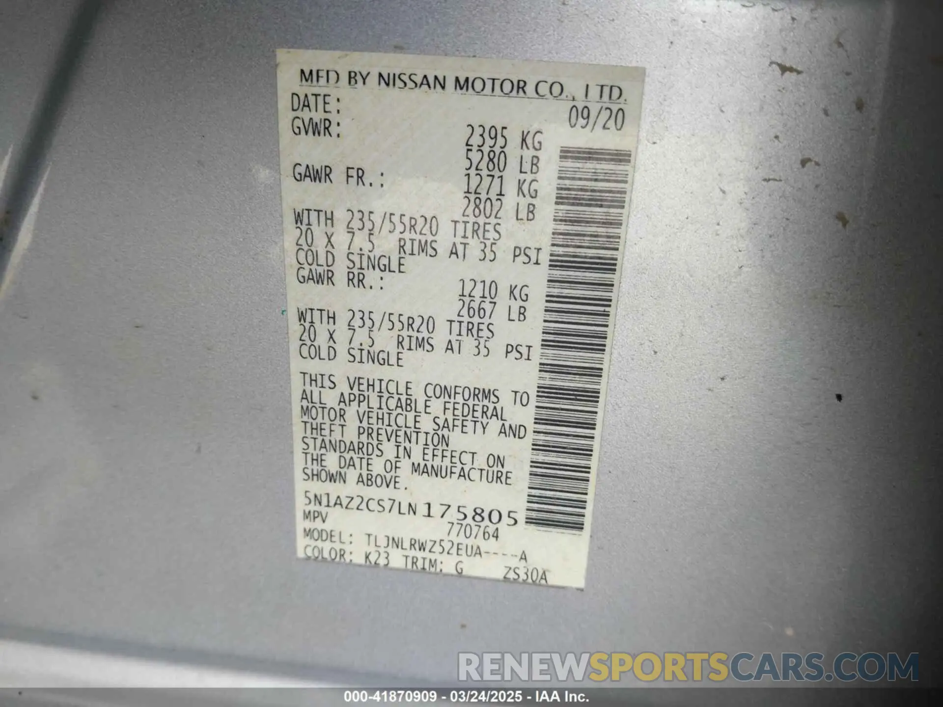 9 Photograph of a damaged car 5N1AZ2CS7LN175805 NISSAN MURANO 2020