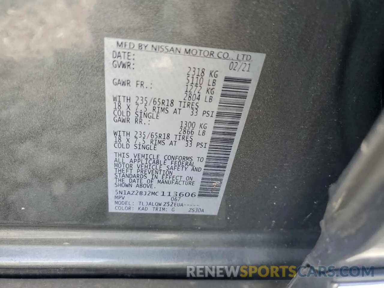 15 Photograph of a damaged car 5N1AZ2BJ2MC113606 NISSAN MURANO 2021
