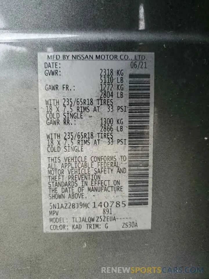 13 Photograph of a damaged car 5N1AZ2BJ9MC140785 NISSAN MURANO 2021