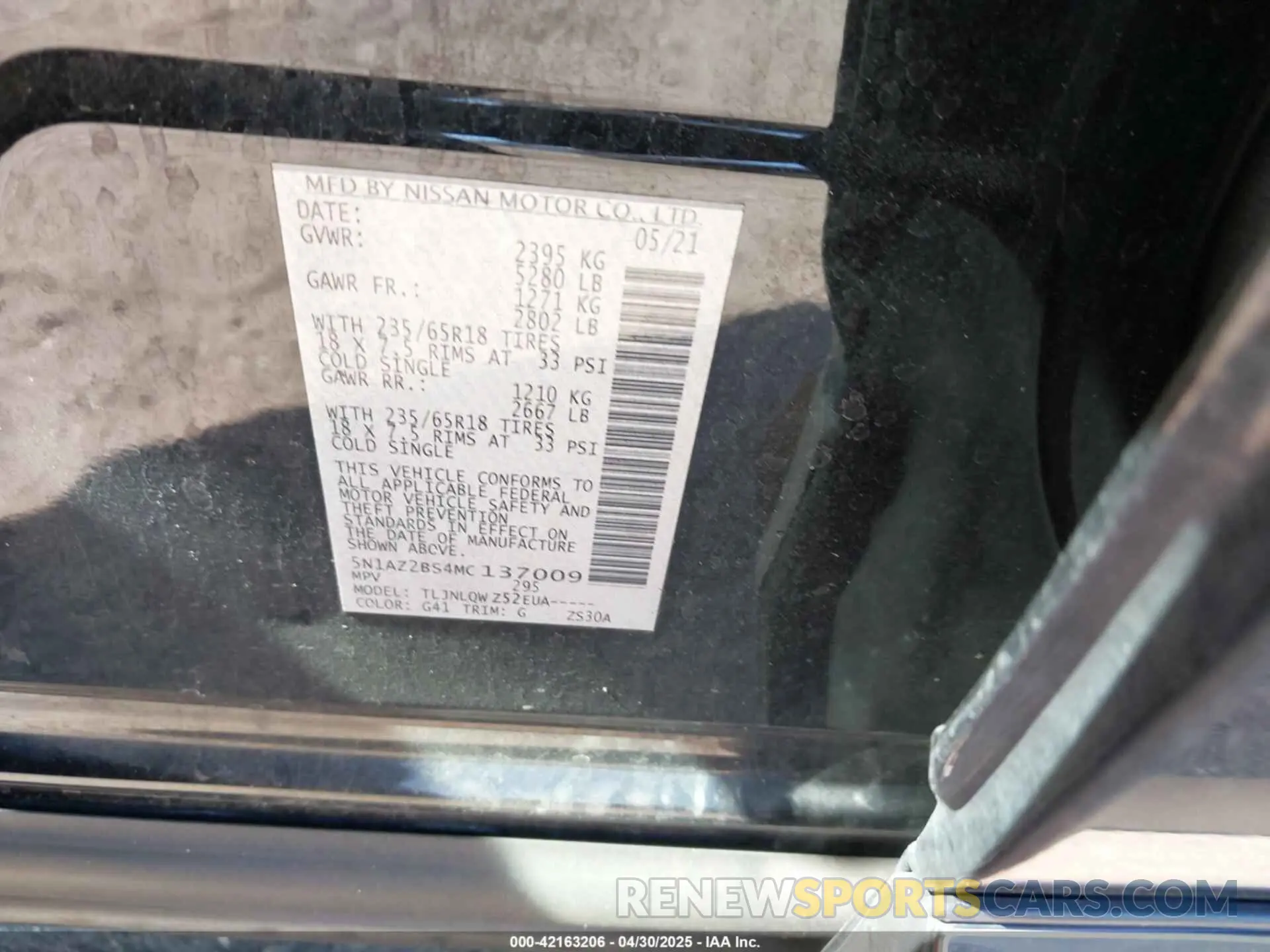 9 Photograph of a damaged car 5N1AZ2BS4MC137009 NISSAN MURANO 2021