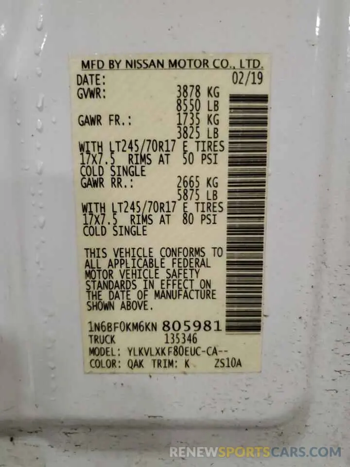13 Photograph of a damaged car 1N6BF0KM6KN805981 NISSAN NV 2019