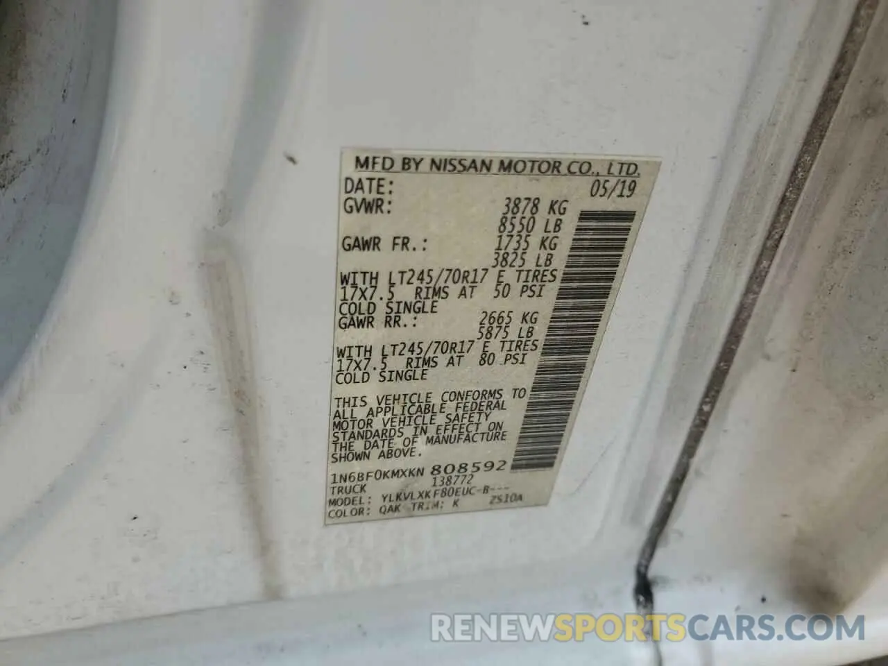 13 Photograph of a damaged car 1N6BF0KMXKN808592 NISSAN NV 2019