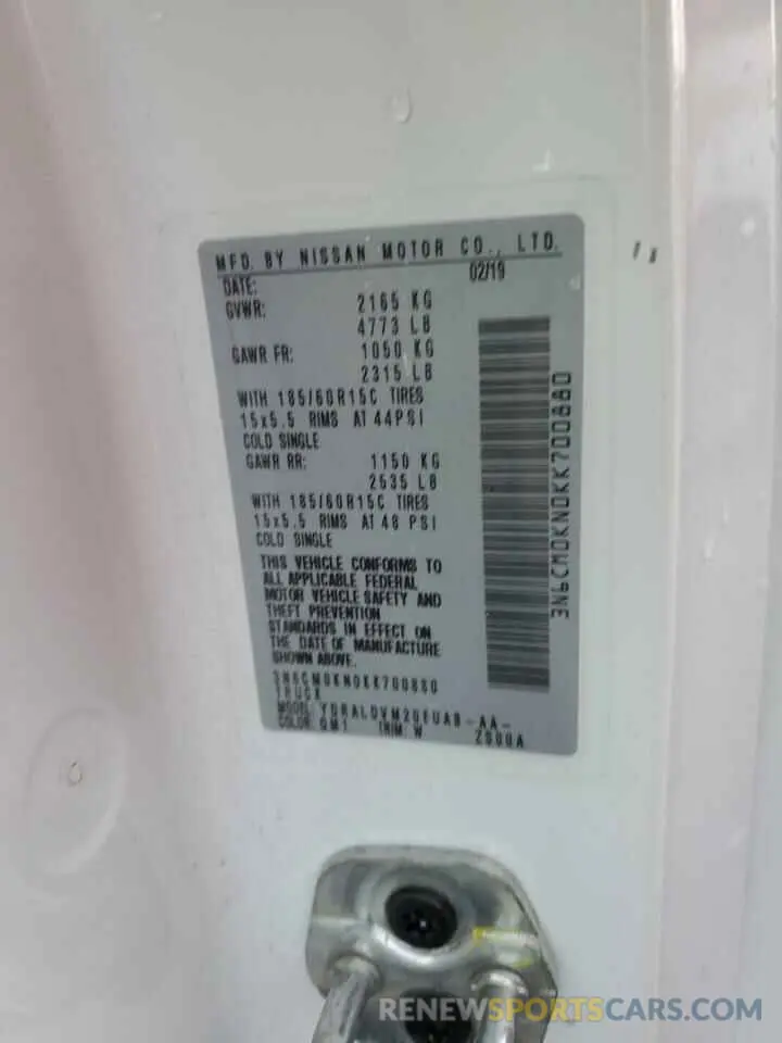 14 Photograph of a damaged car 3N6CM0KN0KK700880 NISSAN NV 2019