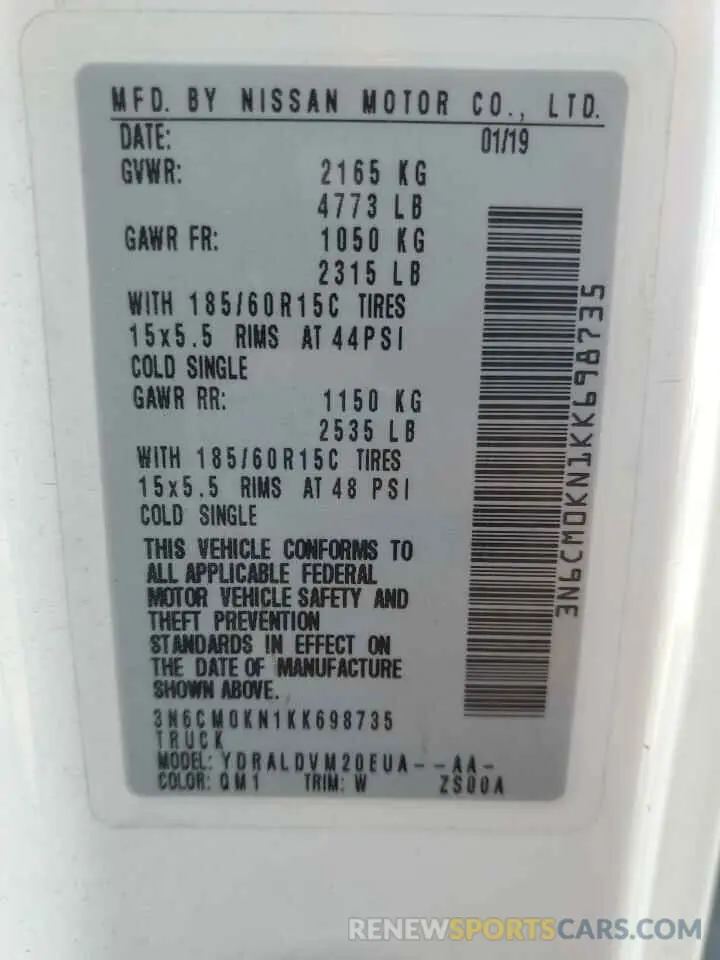 13 Photograph of a damaged car 3N6CM0KN1KK698735 NISSAN NV 2019