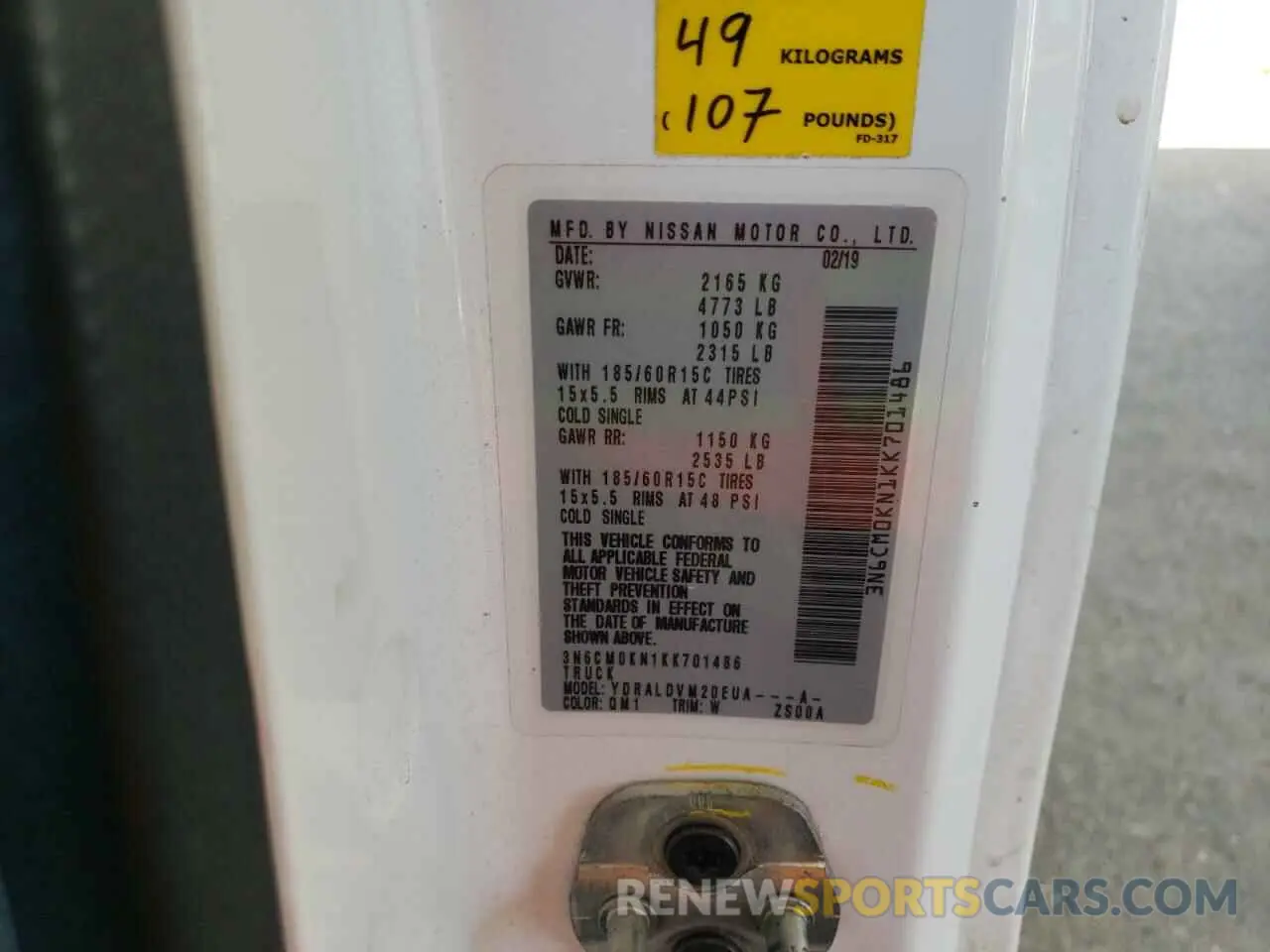 13 Photograph of a damaged car 3N6CM0KN1KK701486 NISSAN NV 2019