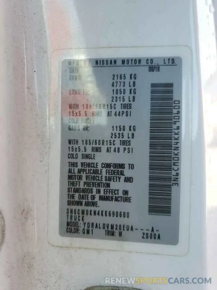 13 Photograph of a damaged car 3N6CM0KN4KK690600 NISSAN NV 2019