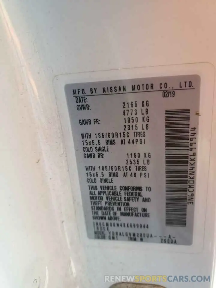 13 Photograph of a damaged car 3N6CM0KN4KK699944 NISSAN NV 2019