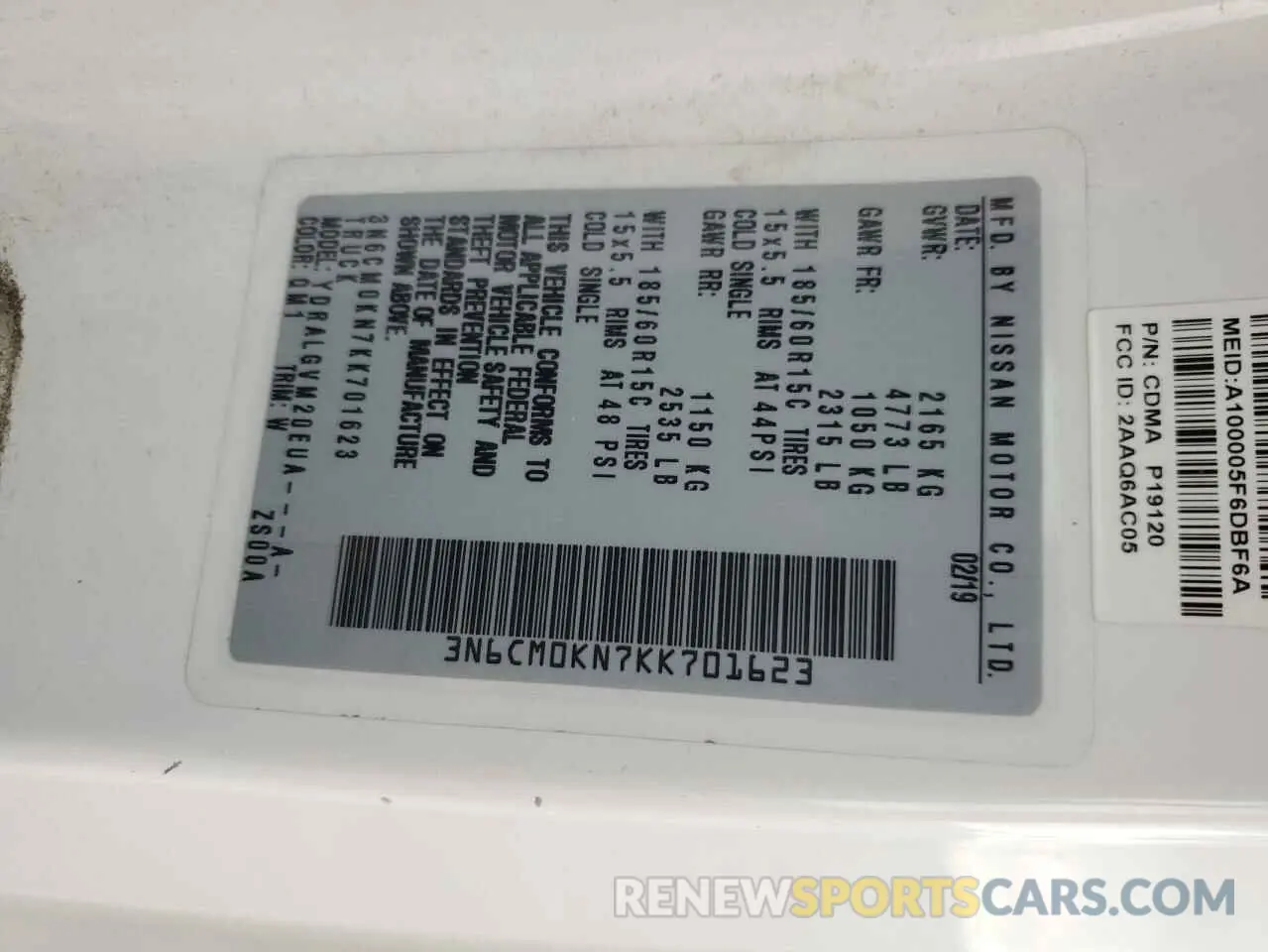 15 Photograph of a damaged car 3N6CM0KN7KK701623 NISSAN NV 2019