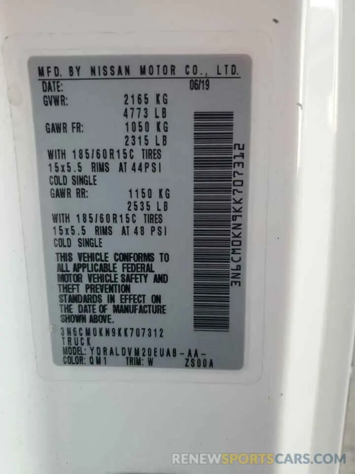 13 Photograph of a damaged car 3N6CM0KN9KK707312 NISSAN NV 2019