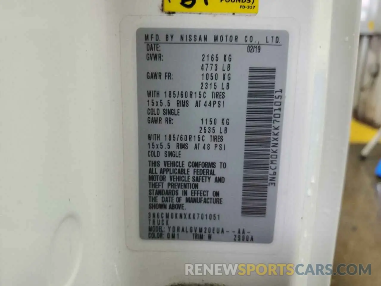 12 Photograph of a damaged car 3N6CM0KNXKK701051 NISSAN NV 2019